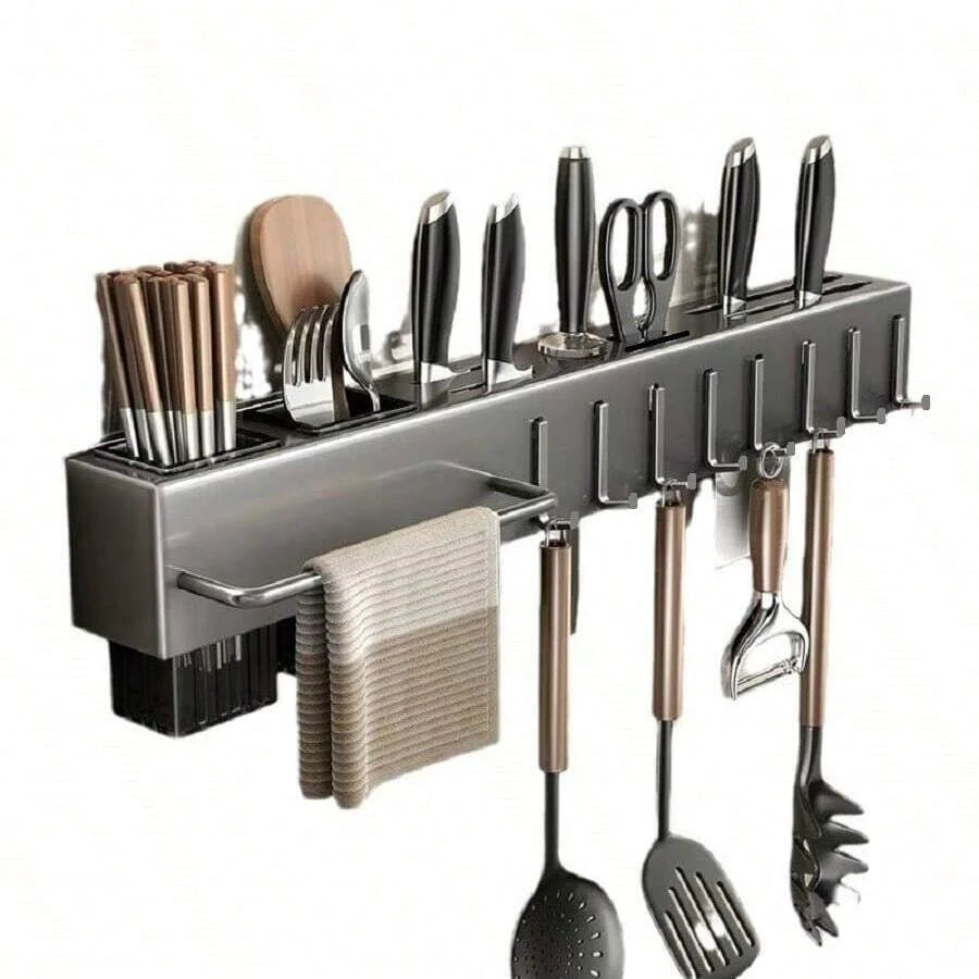 Organizador Parede Cozinha Prateleira Armazenamento Especiarias Rack Porta-Faca Temperos Pauzinhos Colher Pá Prático Compacto