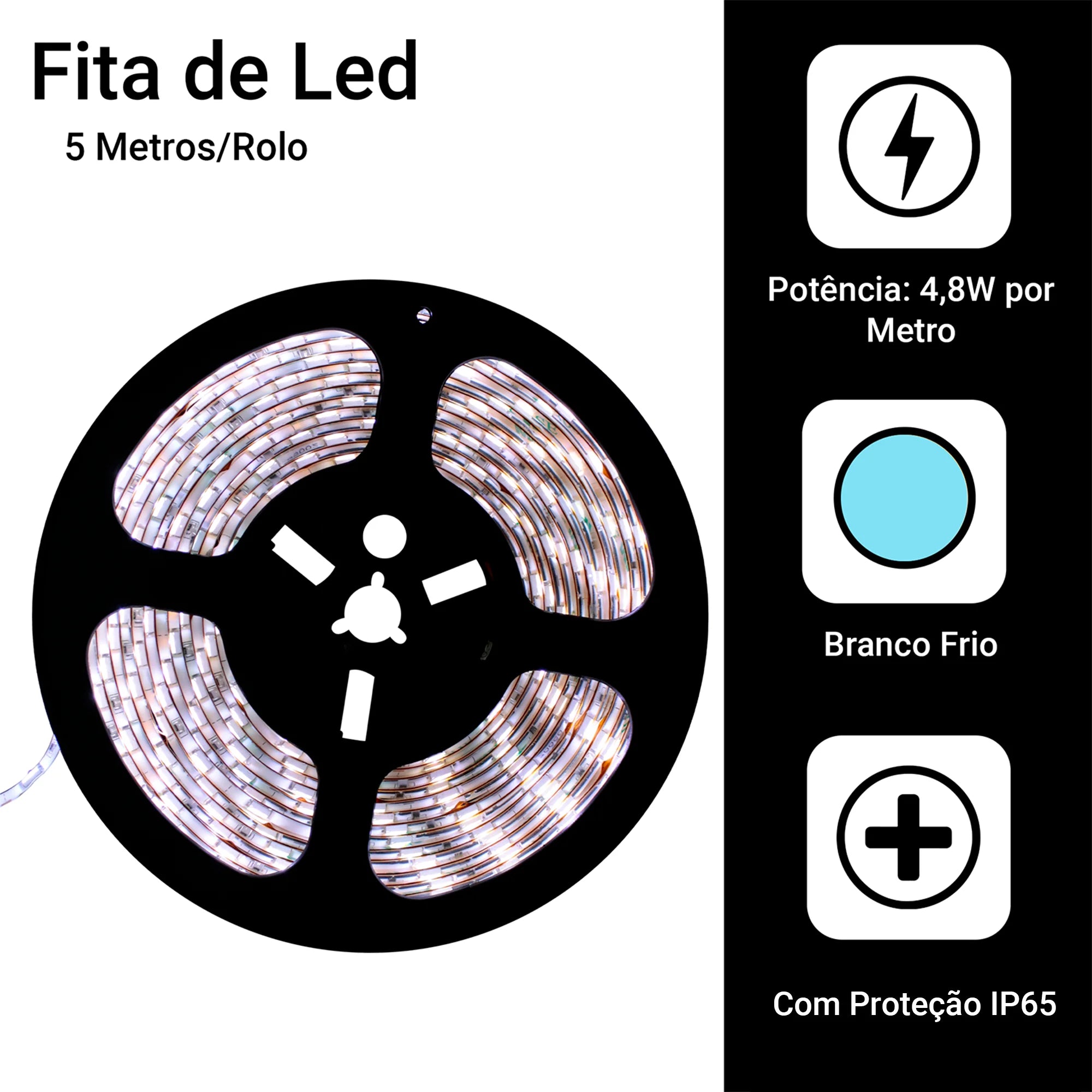 Fita Led 5050 5 Metros Com Silicone Ip65 Cor De Luz Branco Frio 6000k + Fonte 12v Bivolt