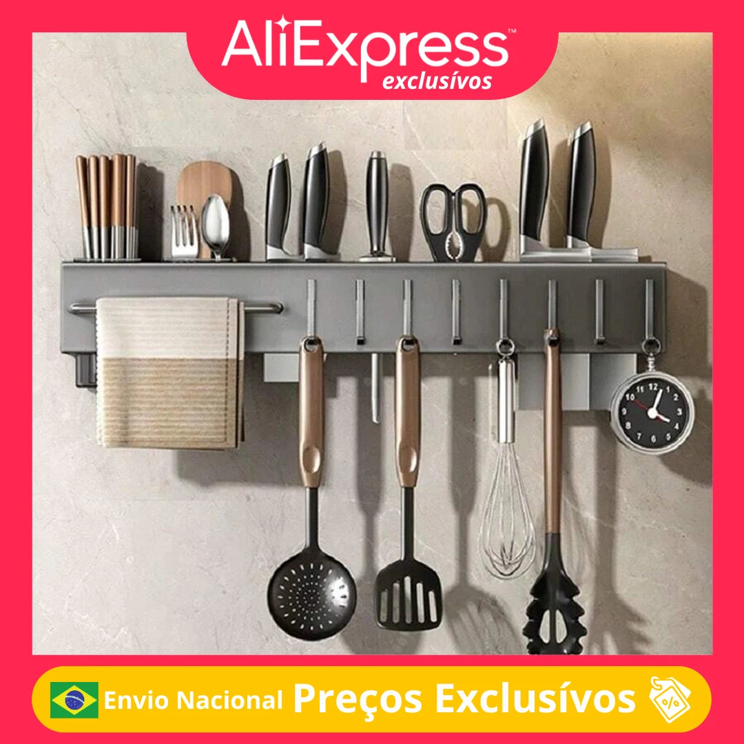 Organizador Parede Cozinha Prateleira Armazenamento Especiarias Rack Porta-Faca Temperos Pauzinhos Colher Pá Prático Compacto