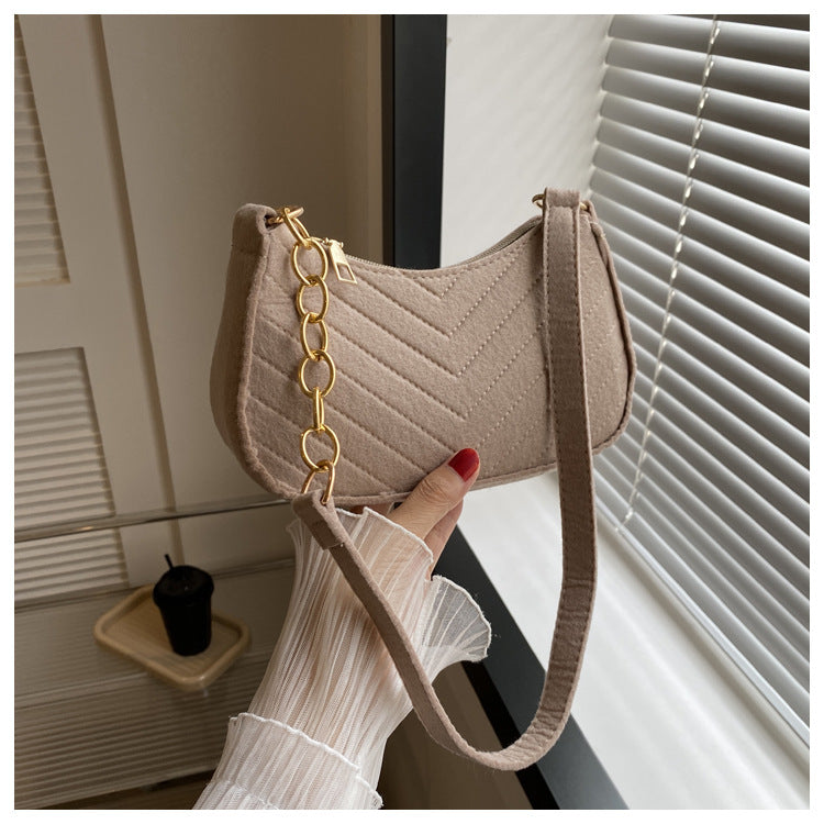 Mini bolsas de ombro para mulheres moda feltro bolsa feminina design avançado bolsas nas axilas belas bolsas crescente alforje 2024