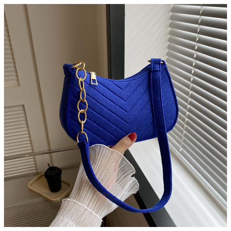 Mini bolsas de ombro para mulheres moda feltro bolsa feminina design avançado bolsas nas axilas belas bolsas crescente alforje 2024
