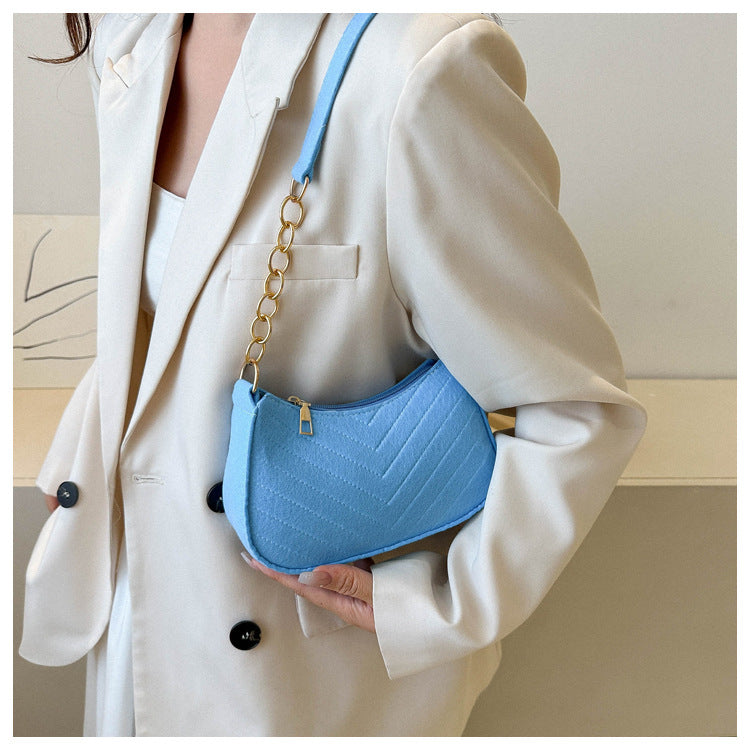 Mini bolsas de ombro para mulheres moda feltro bolsa feminina design avançado bolsas nas axilas belas bolsas crescente alforje 2024