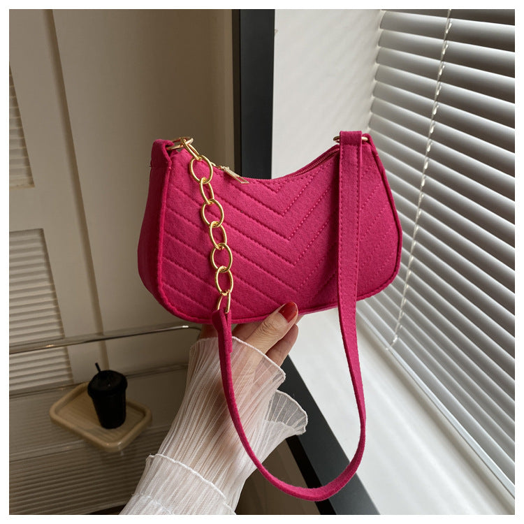 Mini bolsas de ombro para mulheres moda feltro bolsa feminina design avançado bolsas nas axilas belas bolsas crescente alforje 2024