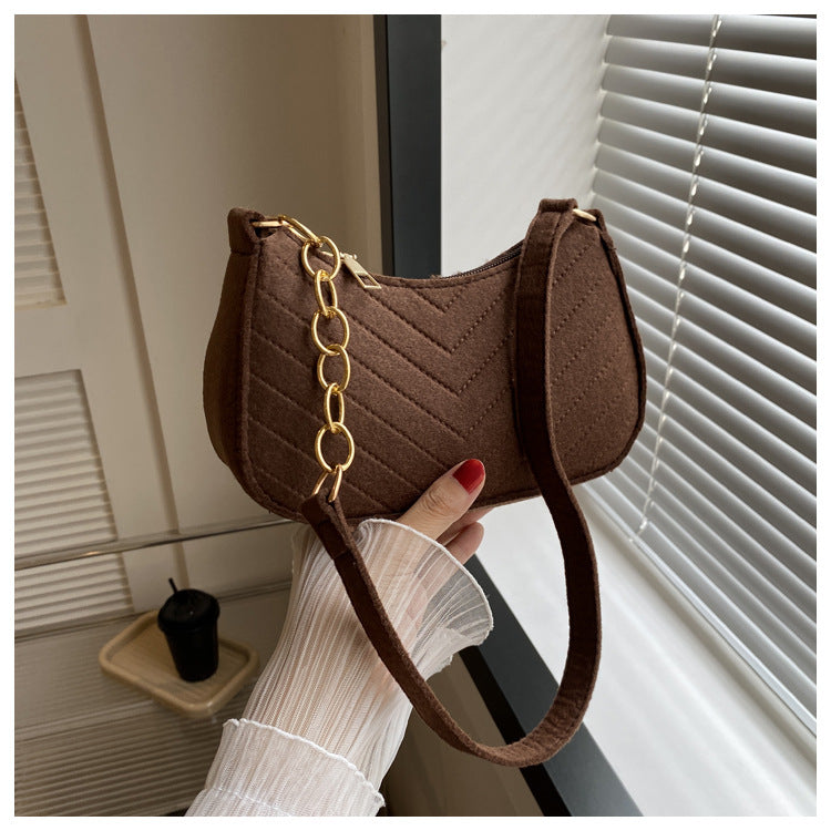 Mini bolsas de ombro para mulheres moda feltro bolsa feminina design avançado bolsas nas axilas belas bolsas crescente alforje 2024