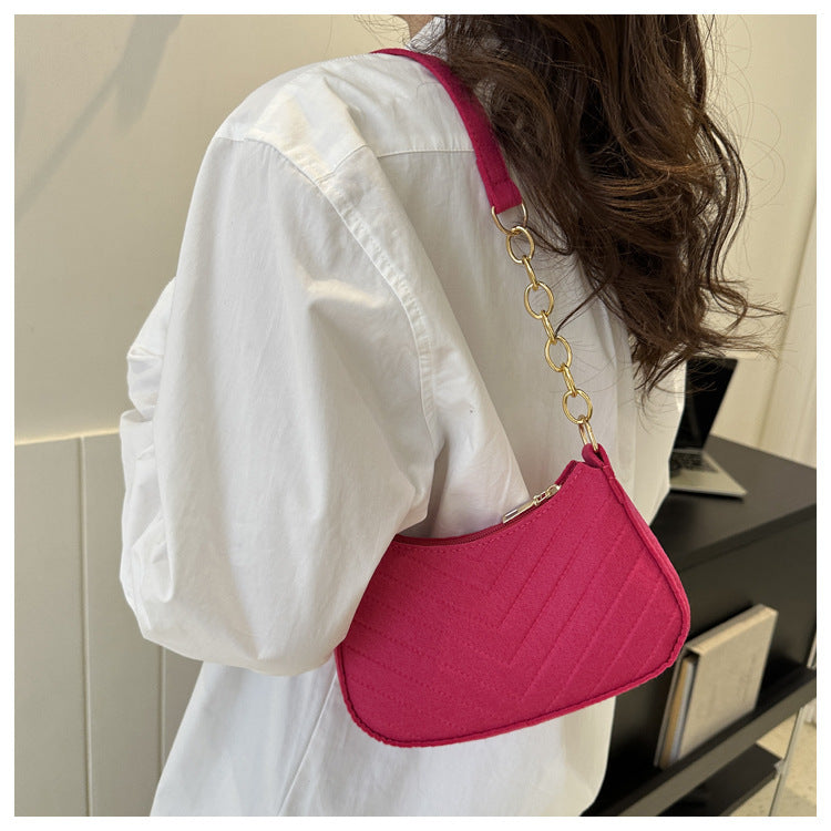 Mini bolsas de ombro para mulheres moda feltro bolsa feminina design avançado bolsas nas axilas belas bolsas crescente alforje 2024