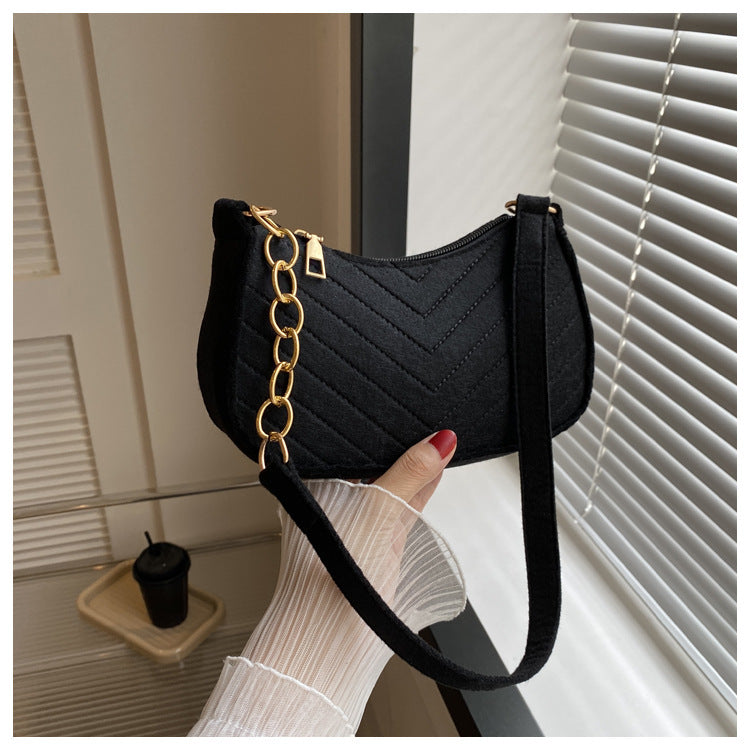 Mini bolsas de ombro para mulheres moda feltro bolsa feminina design avançado bolsas nas axilas belas bolsas crescente alforje 2024