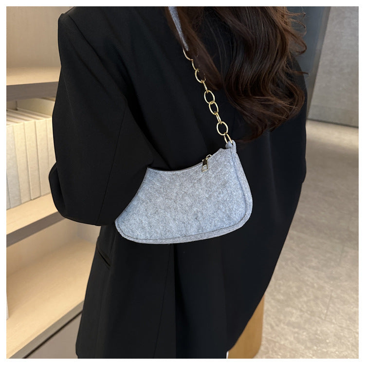 Mini bolsas de ombro para mulheres moda feltro bolsa feminina design avançado bolsas nas axilas belas bolsas crescente alforje 2024