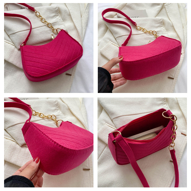 Mini bolsas de ombro para mulheres moda feltro bolsa feminina design avançado bolsas nas axilas belas bolsas crescente alforje 2024
