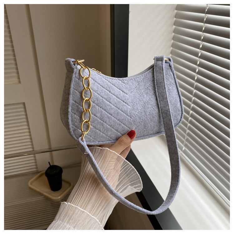 Mini bolsas de ombro para mulheres moda feltro bolsa feminina design avançado bolsas nas axilas belas bolsas crescente alforje 2024