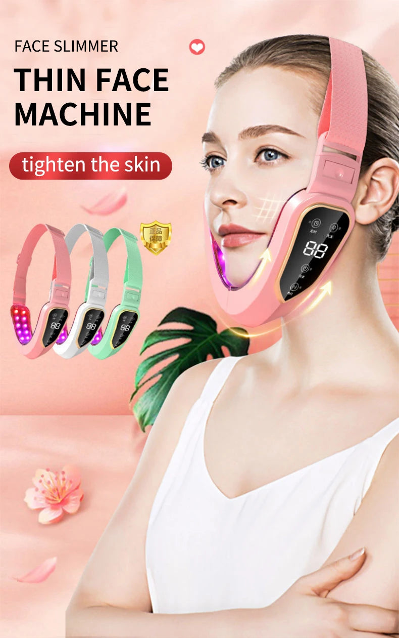 Dispositivo de levantamento facial led fóton terapia facial emagrecimento vibração massageador facial aquecido queixo duplo v rosto vibração massageador
