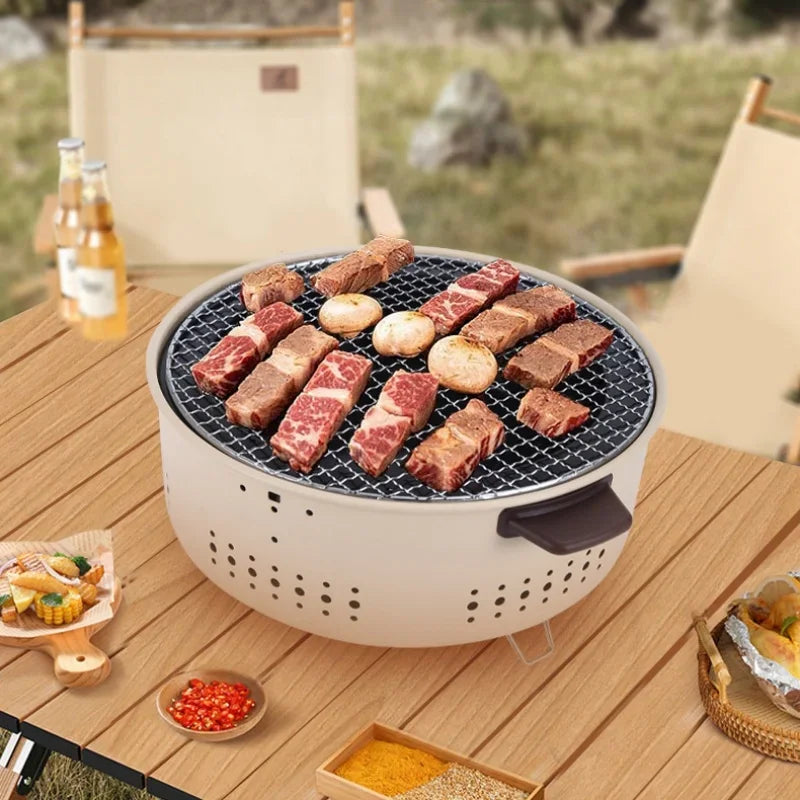 Grelha de churrasco portátil fogão a carvão coreano aço inoxidável split fogão de churrasco redondo antiaderente rack de churrasco para acampamento ao ar livre