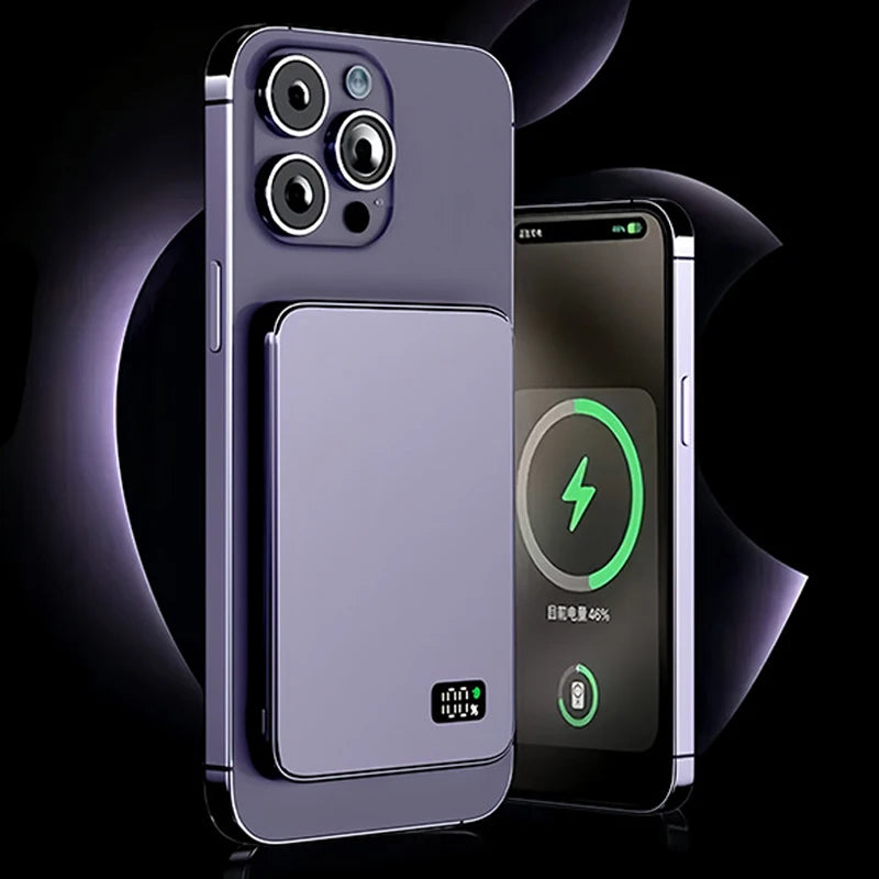 Banco de potência ultrafino para magsafe, bateria portátil magnética sem fio de carregamento rápido com display led para iphone samsung telefone airpods