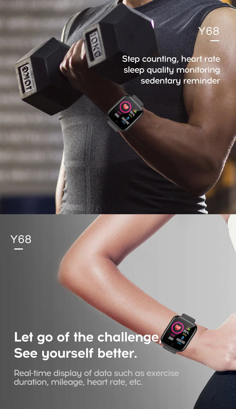 2024 novo relógio inteligente masculino monitor de freqüência cardíaca pressão arterial pulseira de fitness presente para ios e android smartphones y68