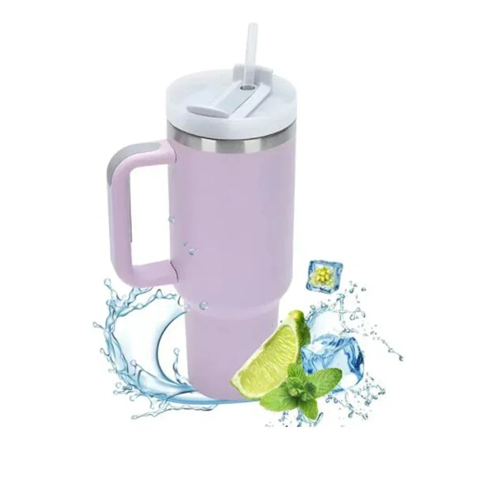 Garrafa de água isolada de aço inoxidável 304, 1200ml, copo térmico de carro de café, canecas quentes frias, balão de vácuo com alça de palha, para esporte
