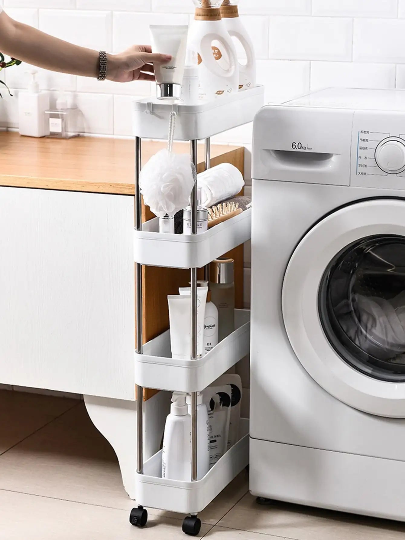 1 pçs 3/4 camada de rolamento carrinho utilitário prateleira armazenamento móvel lacuna rack armazenamento cozinha banheiro fino slide organizador prateleira sala estar