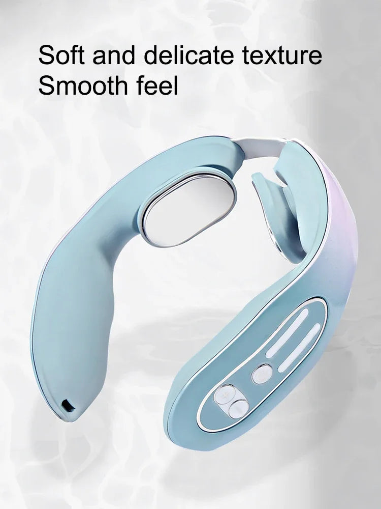 Massageador de pescoço instrumento de massagem cervical micro corrente pulso vibração amassar e pescoço fisioterapia azul compressa quente rel