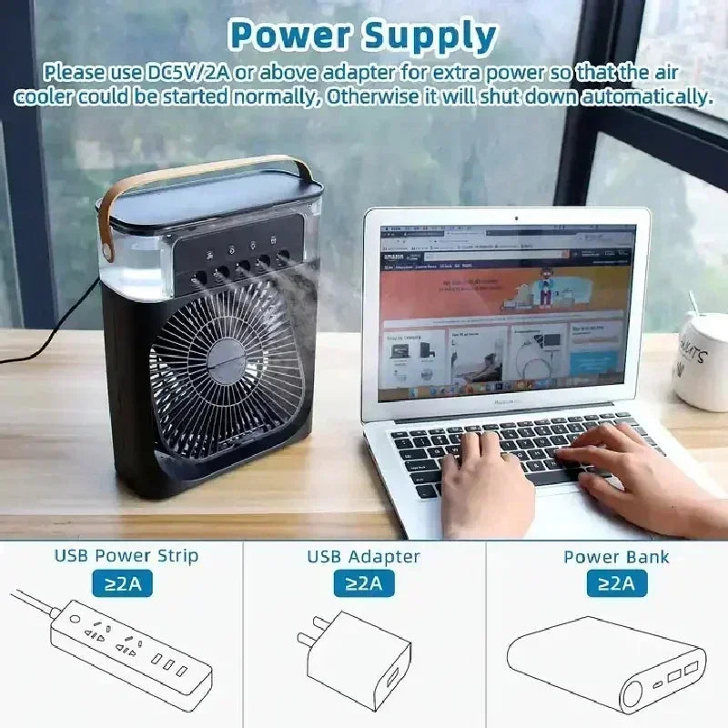 3 em 1 novo ventilador ar condicionado doméstico pequeno refrigerador de ar led night light portátil umidificador ventilador de ajuste de ar escritório casa ventilador
