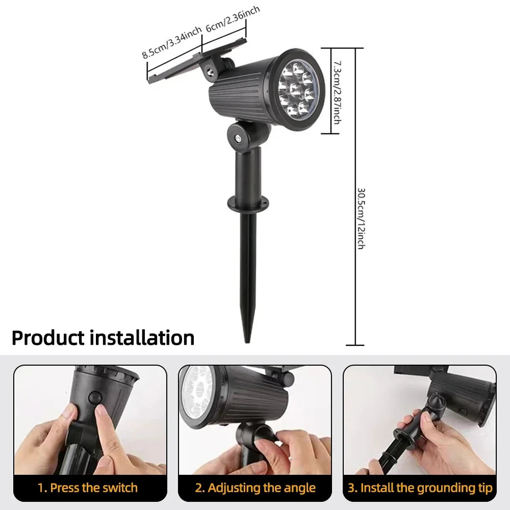 9 led luzes de ponto solar ip65 à prova dip65 água ao ar livre rgb solar paisagem luzes brilho ajustável para jardim quintal palmeiras