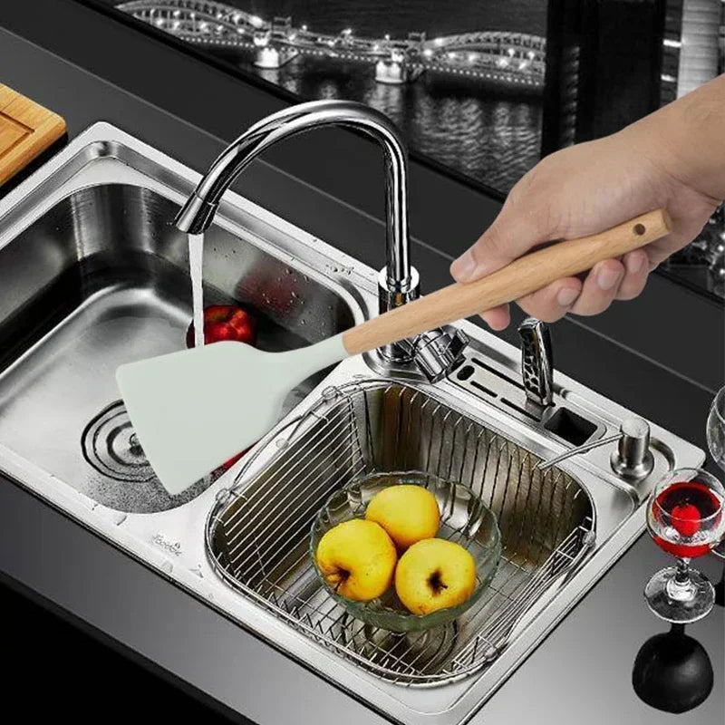 12PCs Kitchen Gift Set - Silicone Spatula Turner & 6 Measuring Spoons, FDA Approved Non-Toxic Cooking Utensils for Baking