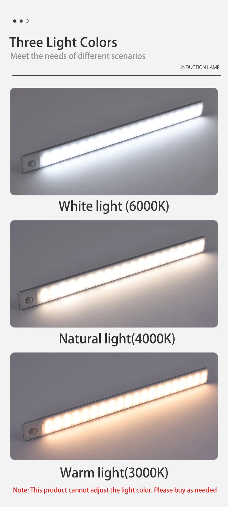 Luz do armário recarregável usb sensor de movimento luz led para cozinha guarda-roupa iluminação do armário 10cm/20cm/40cm/60cm led night light