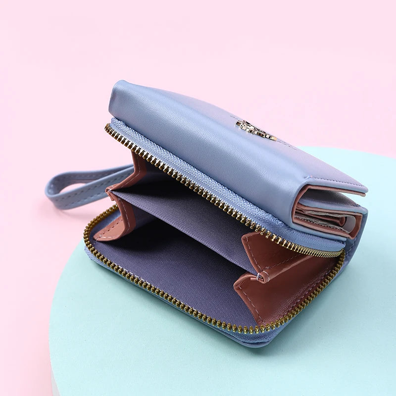 Marca de luxo das mulheres pequena carteira titular do cartão feminino carteiras curtas com bolsa de moedas para mulher senhoras couro do plutônio ferrolho mini embreagem