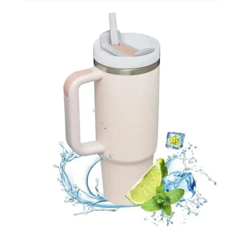 Garrafa de água isolada de aço inoxidável 304, 1200ml, copo térmico de carro de café, canecas quentes frias, balão de vácuo com alça de palha, para esporte
