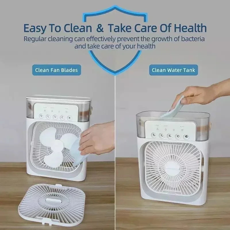 3 em 1 novo ventilador ar condicionado doméstico pequeno refrigerador de ar led night light portátil umidificador ventilador de ajuste de ar escritório casa ventilador