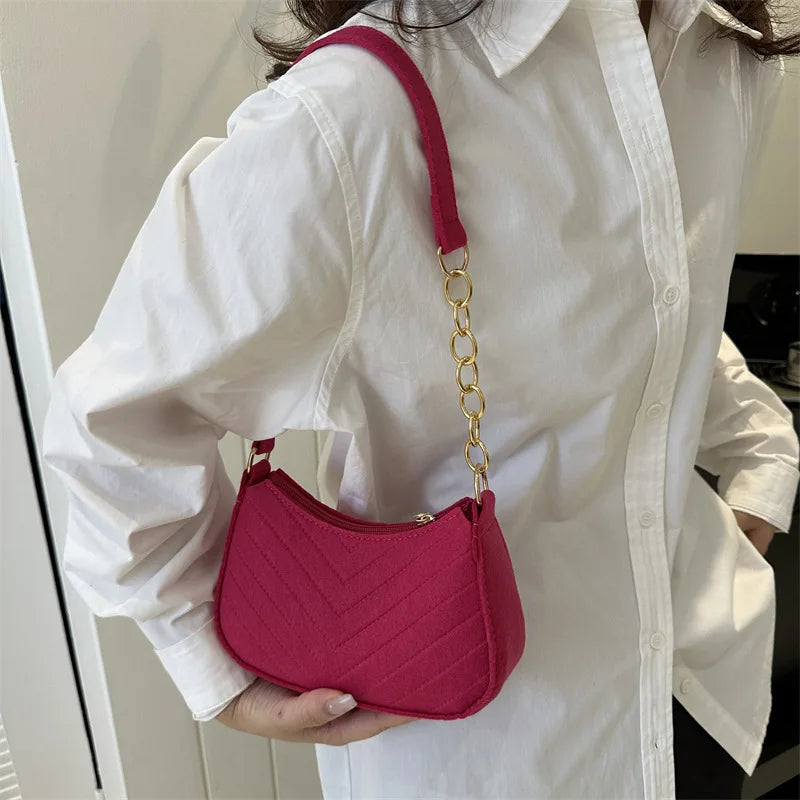 Mini bolsas de ombro para mulheres moda feltro bolsa feminina design avançado bolsas nas axilas belas bolsas crescente alforje 2024