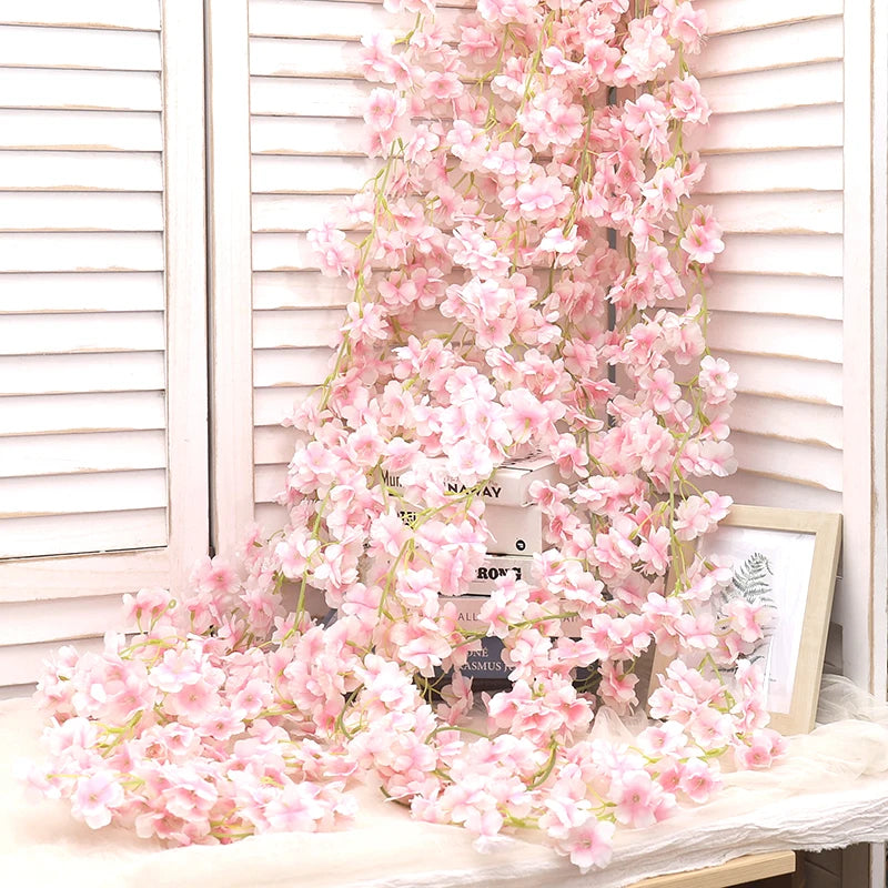 180cm artificial sakura flores videira casamento jardim rosa arco decoração de festa em casa natal nupcial falso seda scrapbook plantas