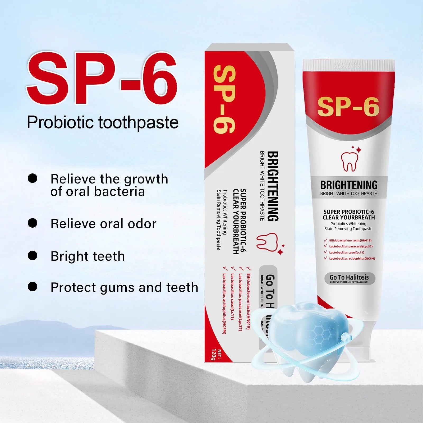 Sp 6 ultra branqueamento sp 6 creme dental ultra branqueador sp-6 probiótico clareamento creme dental limpeza profunda cuidados dente