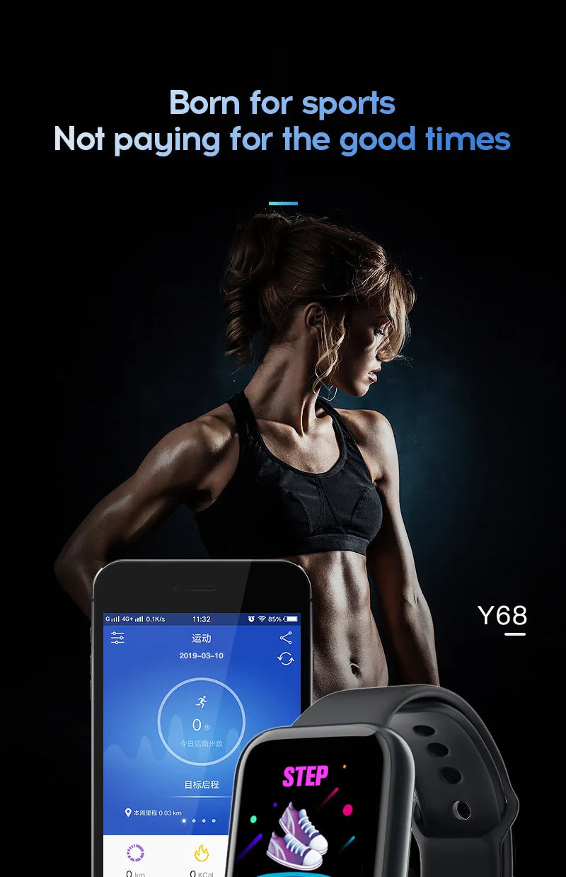 2024 novo relógio inteligente masculino monitor de freqüência cardíaca pressão arterial pulseira de fitness presente para ios e android smartphones y68