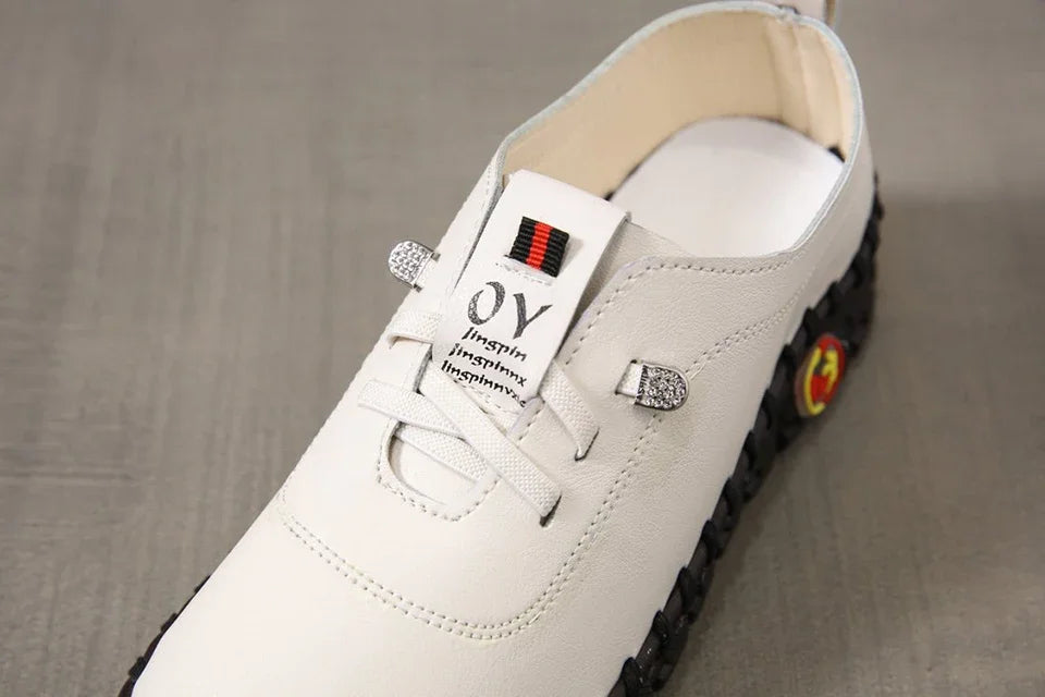 Sapatos esportivos femininos de couro pu, tamanho grande 35-43 jardas, tênis de corrida, fundo plano com tiras elásticas, tênis para mulheres
