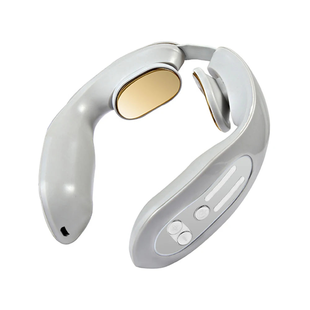 Massageador de pescoço instrumento de massagem cervical micro corrente pulso vibração amassar e pescoço fisioterapia azul compressa quente rel