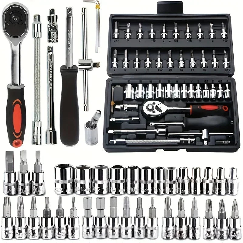 Kit de ferramentas marinhas automotivas final, 46 peças, com chave de soquete, conjunto de catraca e construção de aço durável em estojo de armazenamento, motocicletas