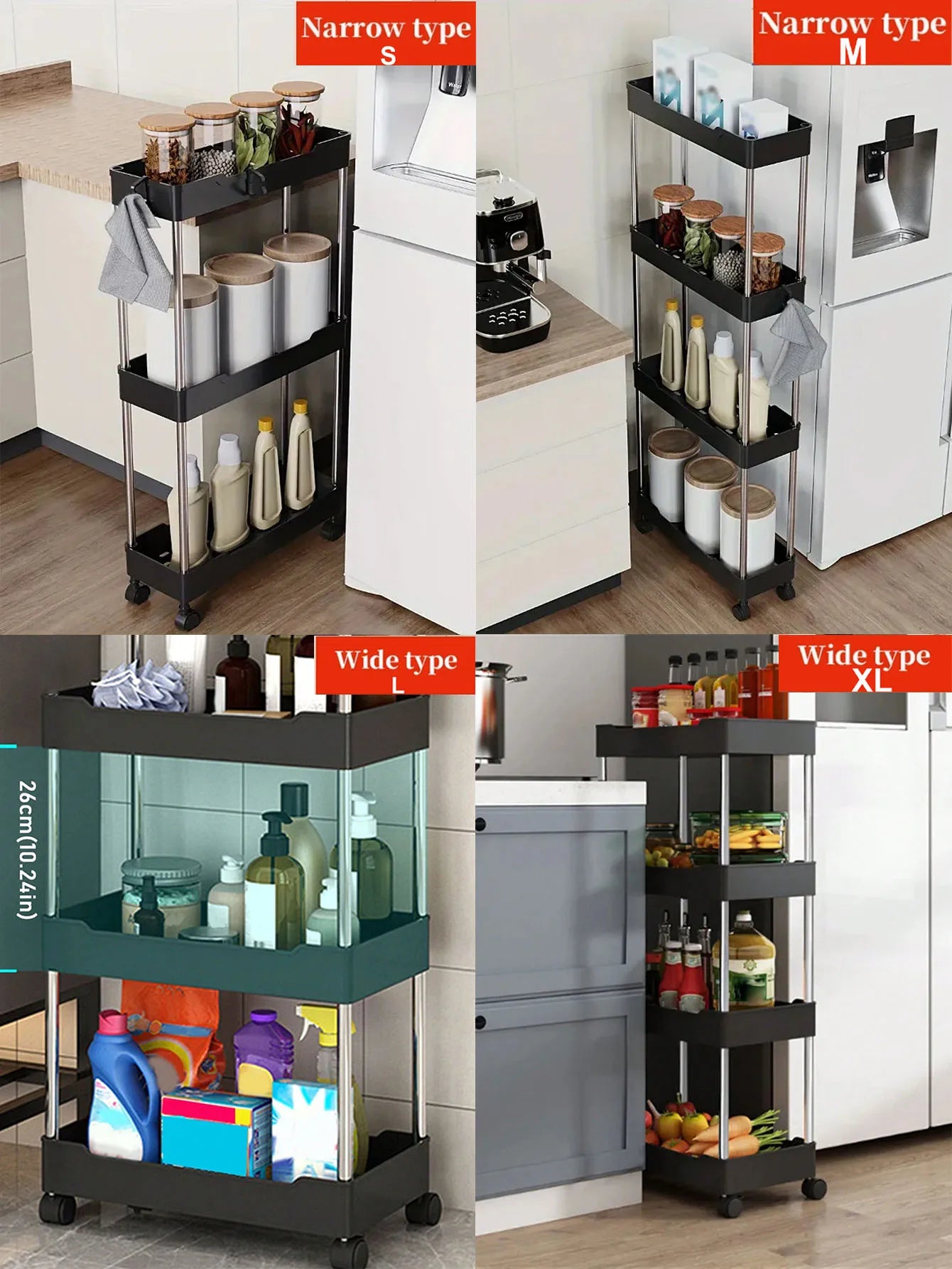 1 pçs 3/4 camada de rolamento carrinho utilitário prateleira armazenamento móvel lacuna rack armazenamento cozinha banheiro fino slide organizador prateleira sala estar
