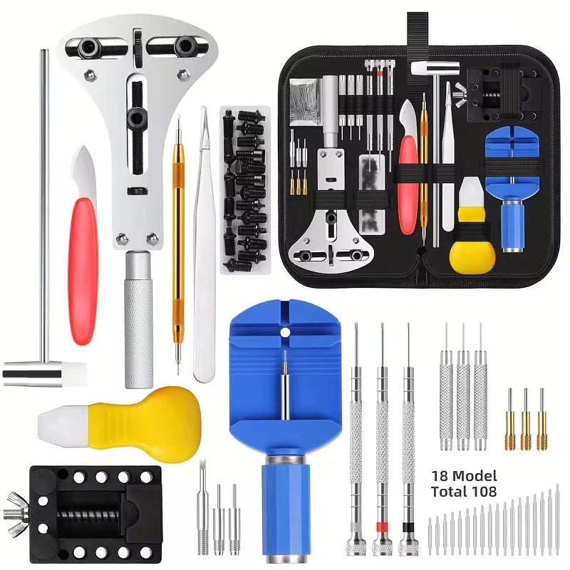 147 pçs/set relojoeiro kit de ferramentas de reparo de relógio, caso removedor abridor barra conjunto, conveniência marca relógio ferramenta