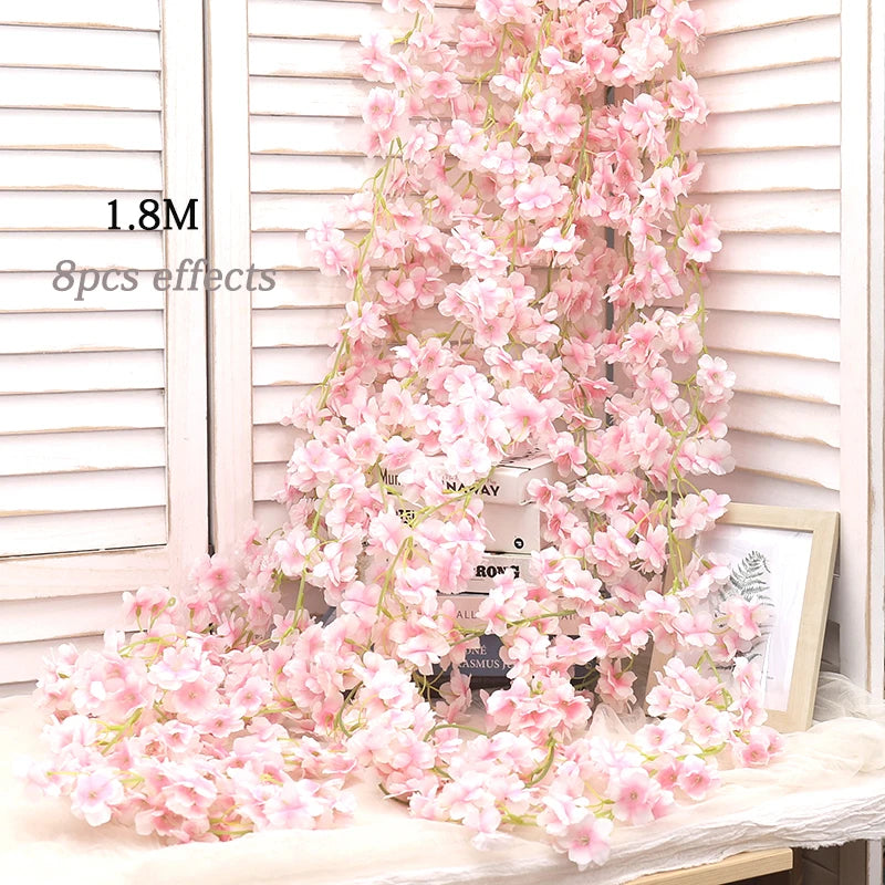 180cm artificial sakura flores videira casamento jardim rosa arco decoração de festa em casa natal nupcial falso seda scrapbook plantas