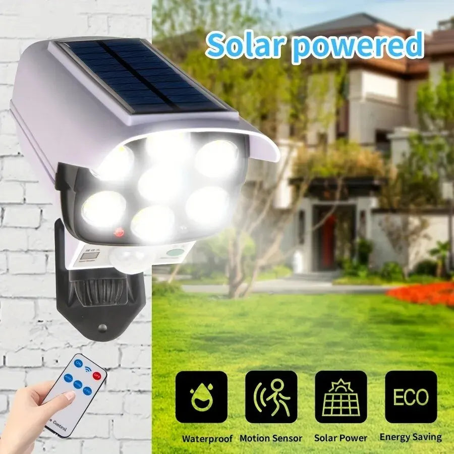 Sensor de movimento ao ar livre luzes solares 77 led holofote à prova dwireless água sem fio manequim chamariz câmera de segurança falsa para varanda jardim pátio