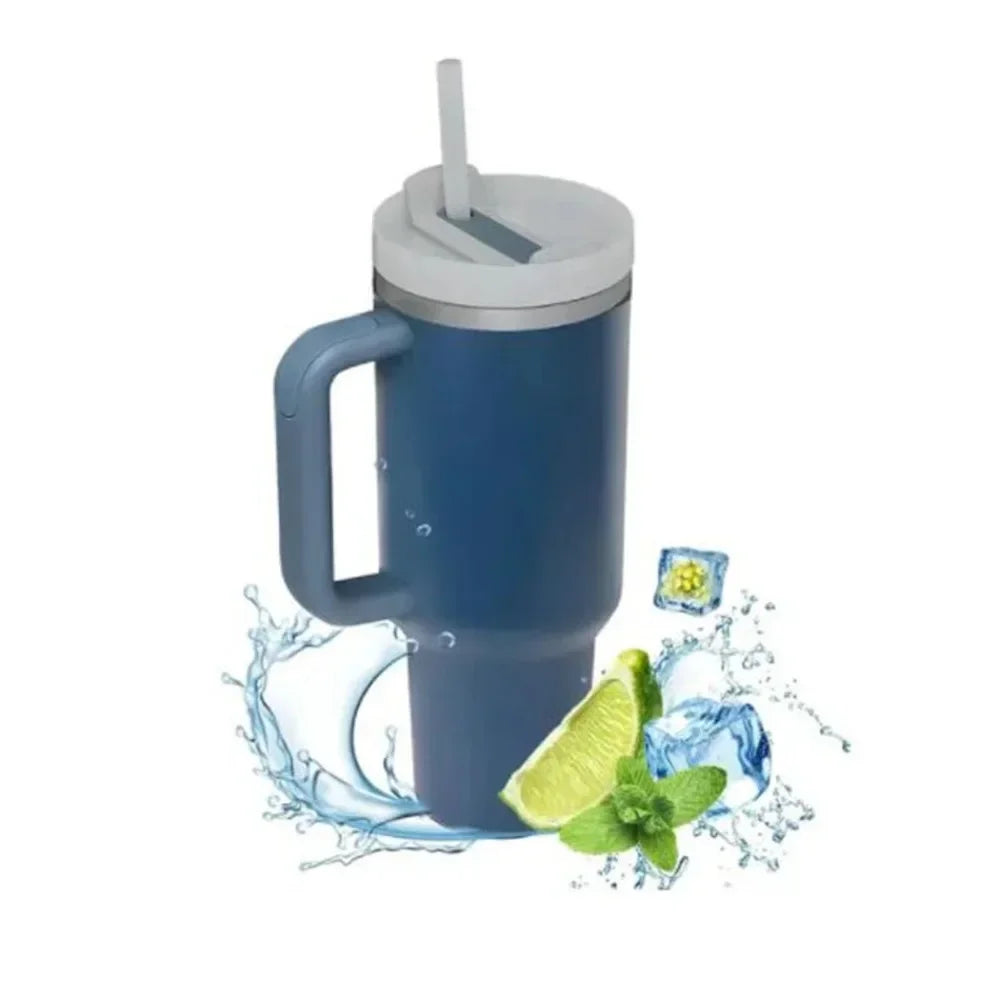 Garrafa de água isolada de aço inoxidável 304, 1200ml, copo térmico de carro de café, canecas quentes frias, balão de vácuo com alça de palha, para esporte