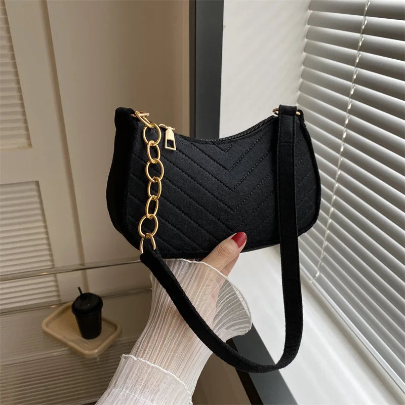 Mini bolsas de ombro para mulheres moda feltro bolsa feminina design avançado bolsas nas axilas belas bolsas crescente alforje 2024