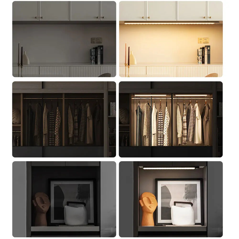 Luz do armário recarregável usb sensor de movimento luz led para cozinha guarda-roupa iluminação do armário 10cm/20cm/40cm/60cm led night light