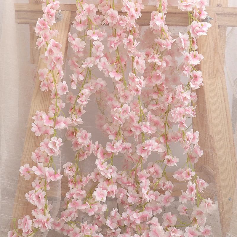 180cm artificial sakura flores videira casamento jardim rosa arco decoração de festa em casa natal nupcial falso seda scrapbook plantas