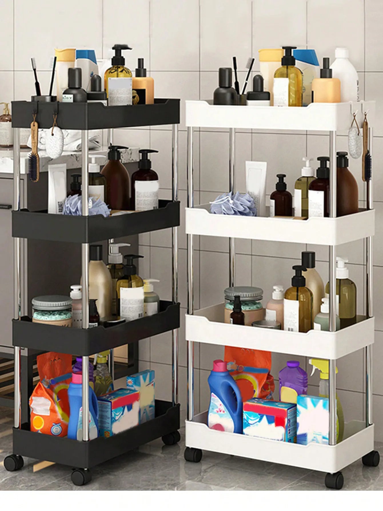1 pçs 3/4 camada de rolamento carrinho utilitário prateleira armazenamento móvel lacuna rack armazenamento cozinha banheiro fino slide organizador prateleira sala estar