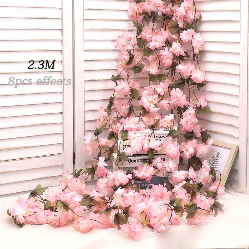 180cm artificial sakura flores videira casamento jardim rosa arco decoração de festa em casa natal nupcial falso seda scrapbook plantas