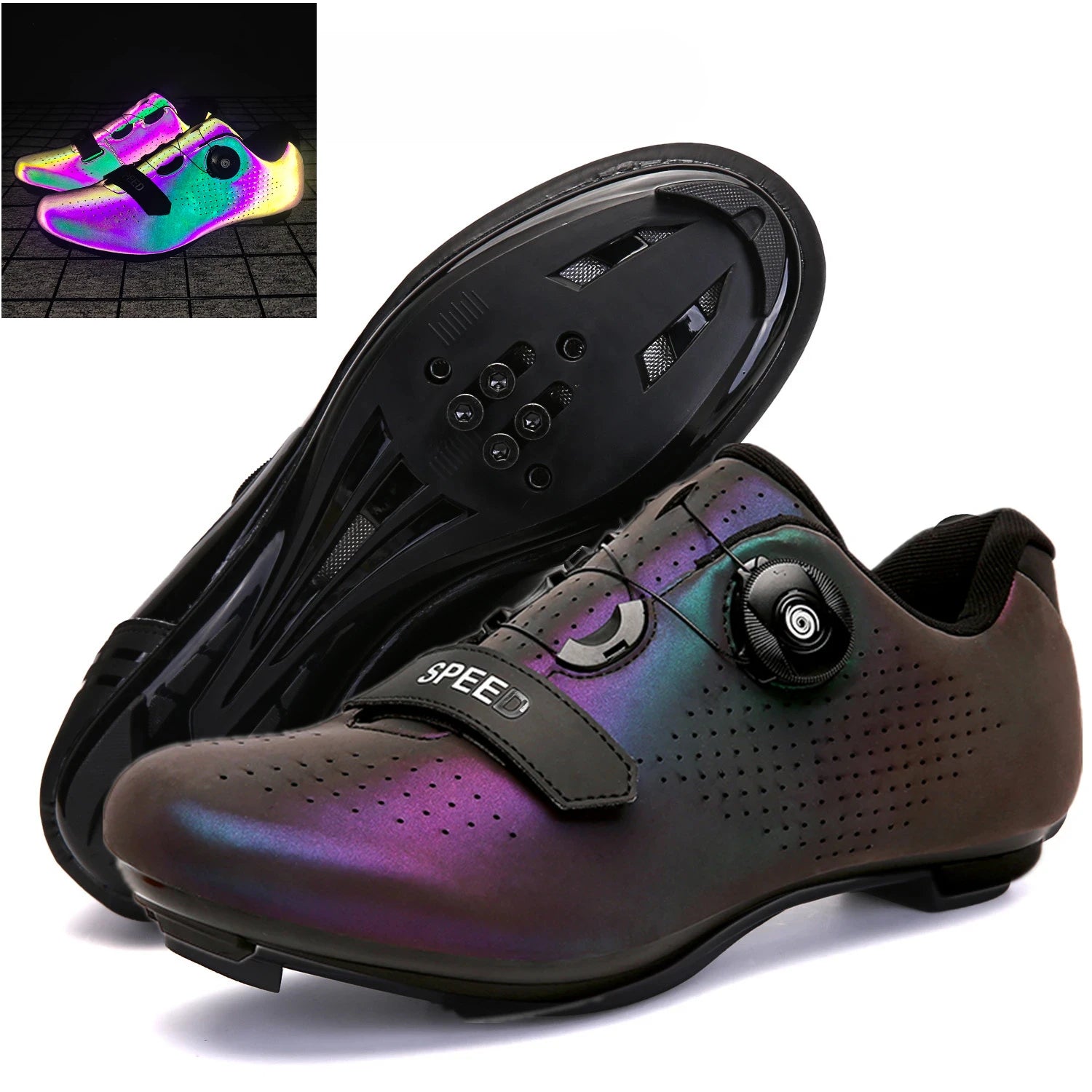 Tênis profissional masculino ultraleve fivelas duplas sapatos de ciclismo mtb luminoso sapatos de bicicleta de estrada auto-bloqueio sapatos de grampo de bicicleta