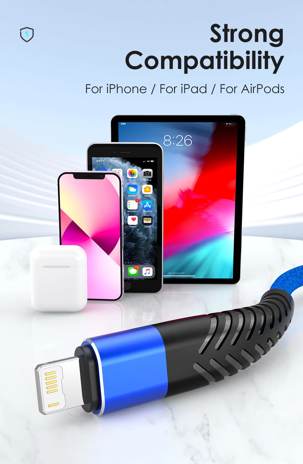 Cabo usb para iphone 14 13 12 11 pro max mini 6 6s 7 8 plus xs xr se ipad 3a carregamento rápido cabo de sincronização de dados do telefone 1m 2m 3m
