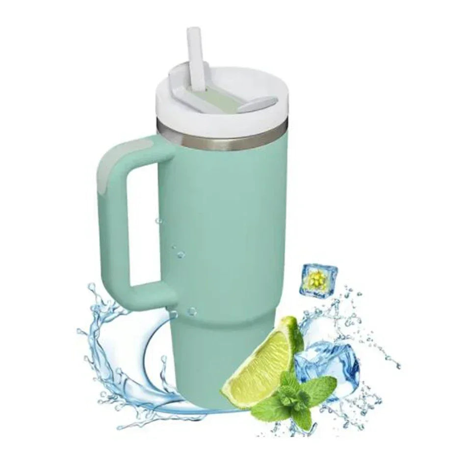Garrafa de água isolada de aço inoxidável 304, 1200ml, copo térmico de carro de café, canecas quentes frias, balão de vácuo com alça de palha, para esporte