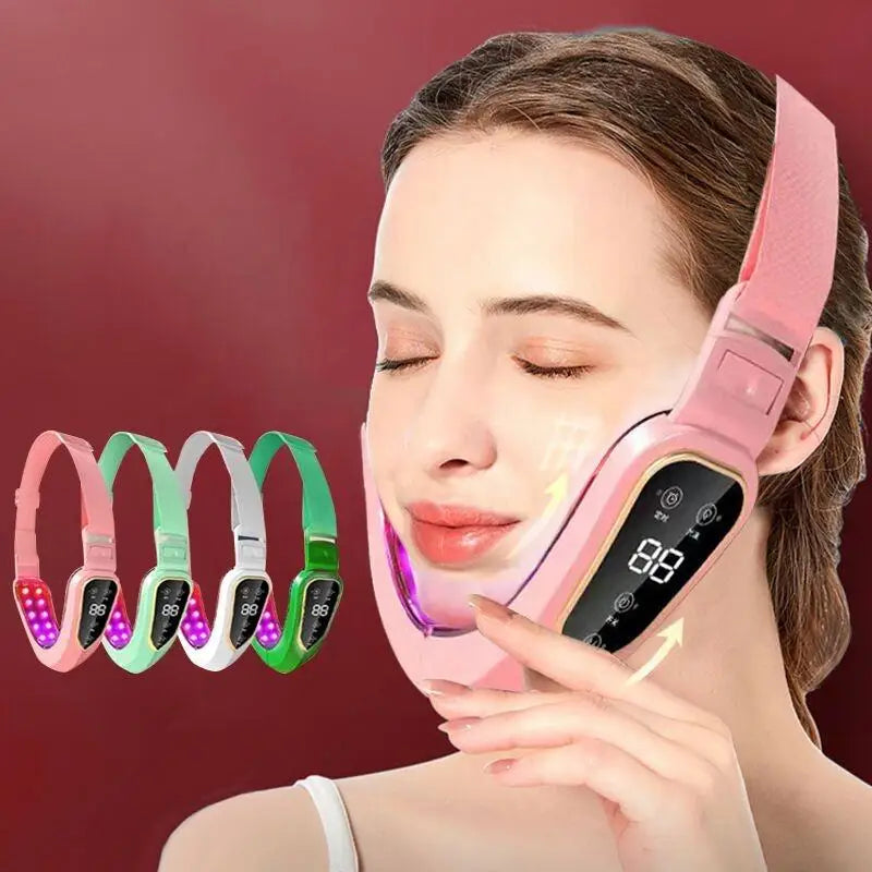 Dispositivo de levantamento facial led fóton terapia facial emagrecimento vibração massageador facial aquecido queixo duplo v rosto vibração massageador