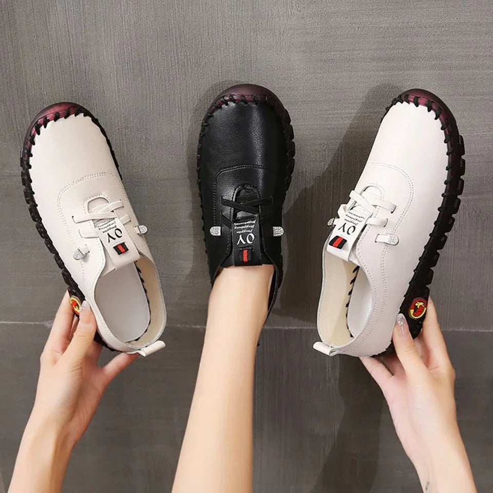 Sapatos esportivos femininos de couro pu, tamanho grande 35-43 jardas, tênis de corrida, fundo plano com tiras elásticas, tênis para mulheres