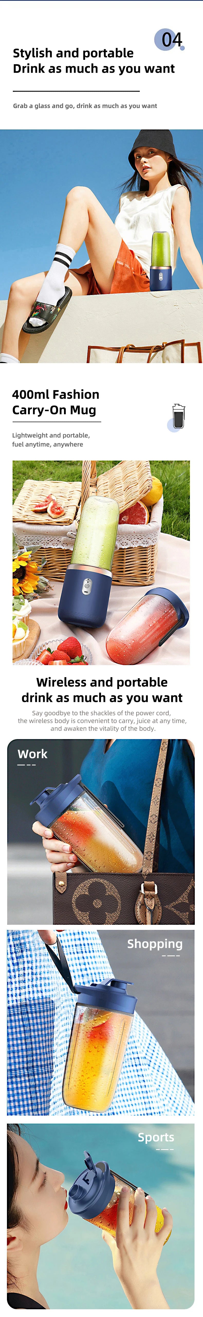 Liquidificador espremedor portátil 400ml espremedor de frutas elétrico carregamento usb limão laranja frutas suco copo smoothie liquidificador máquina 2 copos